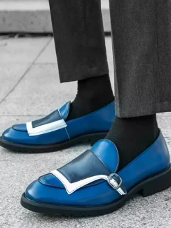 Mocassins à boucle pour homme bout rond à enfiler avec boucle design colorblock chaussures de bal