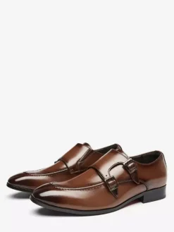Mocassins à bout pointu pour homme chaussures britanniques à double boucle chaussures d'affaires formelles en cuir véritable