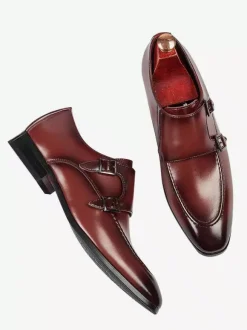 Mocassins à bout pointu pour homme chaussures britanniques à double boucle chaussures d'affaires formelles en cuir véritable