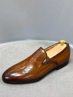 Mocassins à bout rond en cuir de vache pour hommes