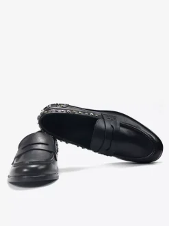 Mocassins à bout rond en cuir de vachette pour hommes avec rivets