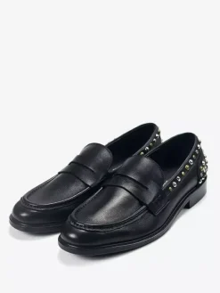 Mocassins à bout rond en cuir de vachette pour hommes avec rivets