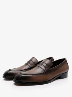 Mocassins à enfiler en cuir de vache pour homme chaussures de bal de retour à la maison de mariage marron