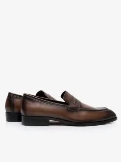Mocassins à enfiler en cuir de vache pour homme chaussures de bal de retour à la maison de mariage marron