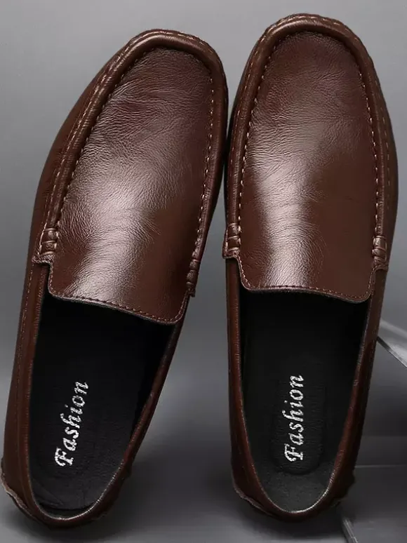 Mocassins à enfiler pour hommes chaussures de pont en similicuir à pointes légères antidérapantes et flexibles