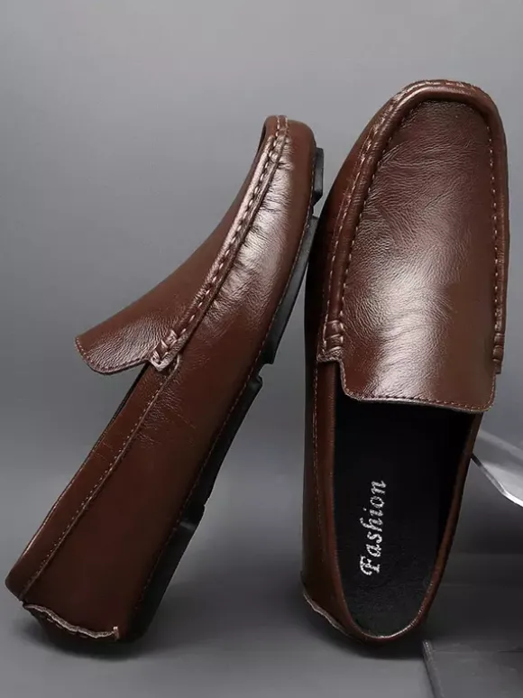Mocassins à enfiler pour hommes chaussures de pont en similicuir à pointes légères antidérapantes et flexibles