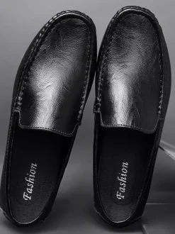 Mocassins à enfiler pour hommes chaussures de pont en similicuir à pointes légères antidérapantes et flexibles