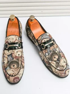 Mocassins à enfiler pour homme à talons bas bout rond imprimé animal