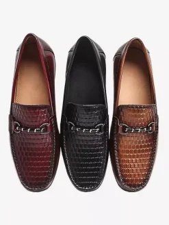Mocassins à enfiler pour homme chaussures à talons bas en cuir de crocodile