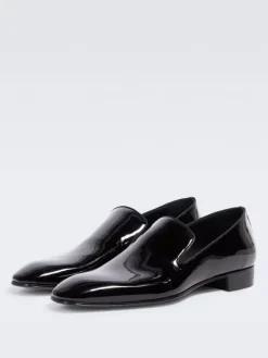Mocassins à enfiler pour homme bout rond chaussures de bal et de mariage vernies noires