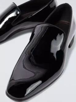 Mocassins à enfiler pour homme bout rond chaussures de bal et de mariage vernies noires