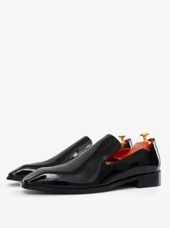Mocassins à enfiler pour hommes chaussures noires à bout rond en cuir PU