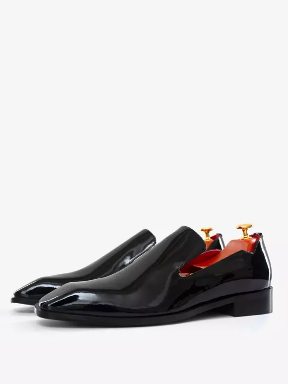 Mocassins à enfiler pour hommes chaussures noires à bout rond en cuir PU