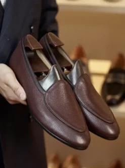 Mocassins à enfiler pour hommes chaussures en cuir à bout rond chaussures de bal et de mariage en cuir de vache