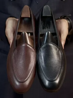 Mocassins à enfiler pour hommes chaussures en cuir à bout rond chaussures de bal et de mariage en cuir de vache