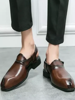 Mocassins à enfiler pour hommes chaussures à bride arrière et bout carré en PU
