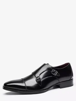 Mocassins à lacets pour homme bout uni double boucle cuir antidérapant talon carré chaussures de bal basses