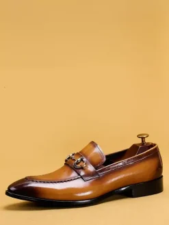 Mocassins à mors pour homme en cuir véritable à bout pointu à enfiler