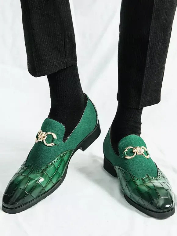 Mocassins à mors pour homme chaussures à enfiler en cuir suédé à motif pierre et bout pointu