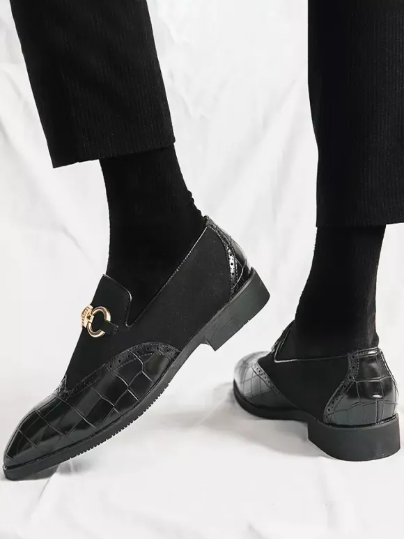 Mocassins à mors pour homme chaussures à enfiler en cuir suédé à motif pierre et bout pointu
