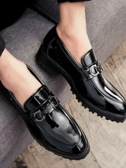 Mocassins à mors pour homme chaussures épaisses vernies antidérapantes