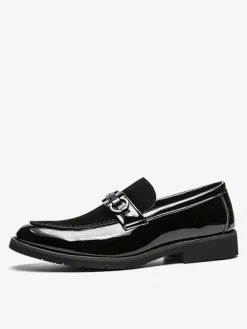 Mocassins à mors pour homme chaussures épaisses à enfiler en cuir suédé verni
