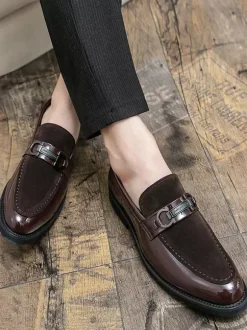 Mocassins à mors pour homme chaussures épaisses à enfiler en cuir suédé verni