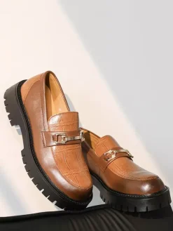 Mocassins à mors pour homme chaussures épaisses antidérapantes en cuir à enfiler