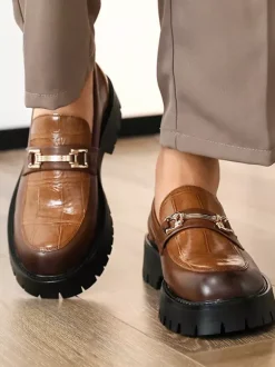 Mocassins à mors pour homme chaussures épaisses antidérapantes en cuir à enfiler
