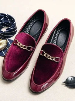 Mocassins à mors pour hommes en daim cuir à enfiler avec boucle à chaîne bout pointu talons bas chaussures de bal