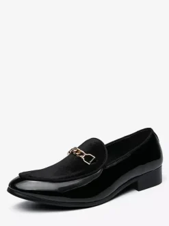 Mocassins à mors pour hommes en daim cuir à enfiler avec boucle à chaîne bout pointu talons bas chaussures de bal