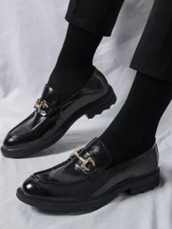 Mocassins à mors pour hommes chaussures à enfiler en cuir à bout rond épais