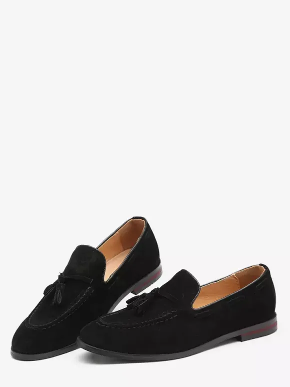Mocassins à pampilles en daim pour hommes bout pointu talons bas chaussures de smoking chaussures à pampilles à enfiler