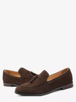 Mocassins à pampilles en daim pour hommes bout pointu talons bas chaussures de smoking chaussures à pampilles à enfiler