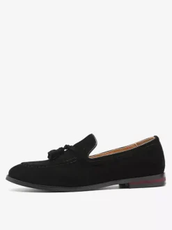Mocassins à pampilles en daim pour hommes bout pointu talons bas chaussures de smoking chaussures à pampilles à enfiler