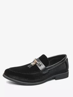 Mocassins à pampilles en velours pour homme chaussures à boucle en métal et corde pour mariage bal de promo