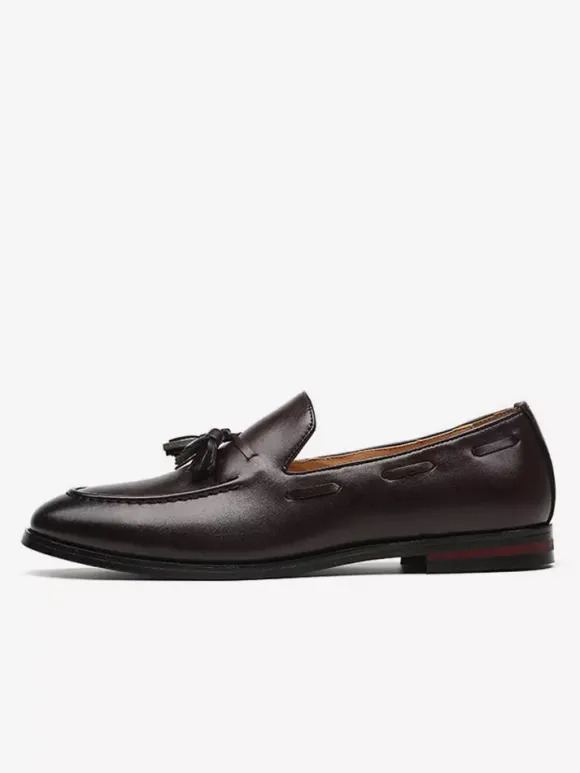 Mocassins à pampilles pour hommes bout pointu talons bas chaussures à enfiler en cuir