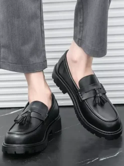Mocassins à pampilles pour hommes grande taille à plateforme en PU à enfiler pour mariage bal de promo