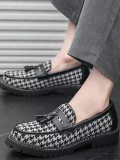 Mocassins à pampilles pour hommes grande taille à plateforme en PU à enfiler pour mariage bal de promo