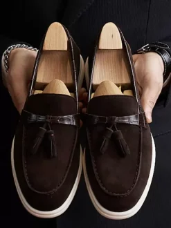 Mocassins à pampilles pour hommes bout rond en daim chaussures de bal et de mariage
