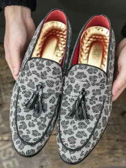 Mocassins à pampilles pour hommes chaussures à enfiler style Penny décoration mode respirant perles blanches tenue de soirée chaussures décontractées