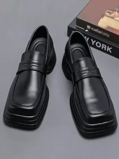 Mocassins à plateforme pour hommes à enfiler à talon épais et bout carré