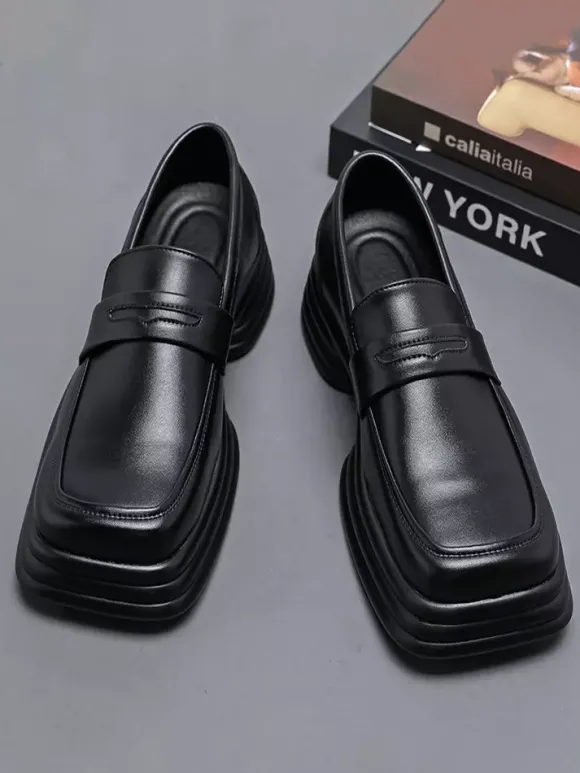 Mocassins à plateforme pour hommes à enfiler à talon épais et bout carré