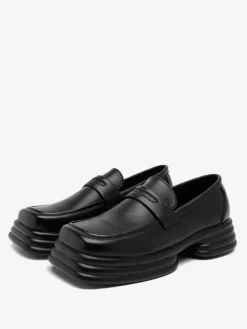 Mocassins à plateforme pour hommes à enfiler à talon épais et bout carré