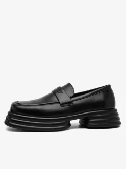 Mocassins à plateforme pour hommes à enfiler à talon épais et bout carré