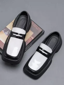 Mocassins à plateforme pour hommes à enfiler à talon épais et bout carré