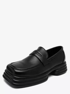 Mocassins à plateforme pour hommes à enfiler à talon épais et bout carré