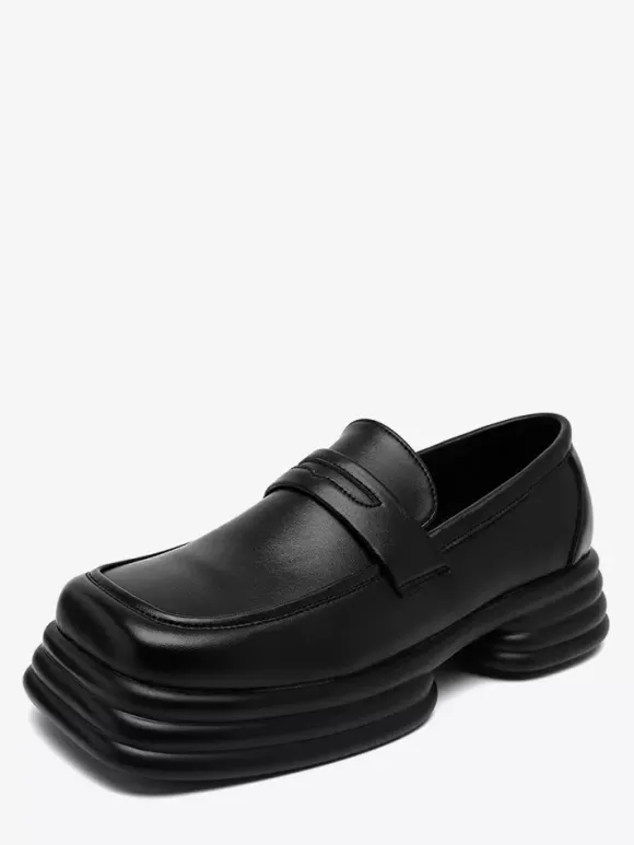 Mocassins à plateforme pour hommes à enfiler à talon épais et bout carré