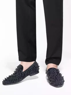 Mocassins à pointes noires pour hommes Slip-On Bout Rond Chaussures de mariage soirée