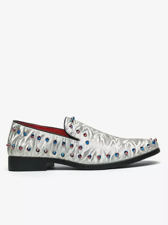 Mocassins à rivets pour hommes à enfiler à bout pointu en cuir végétalien clous décoratifs antidérapants à talon carré décontractés